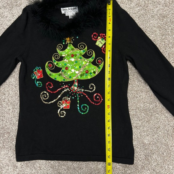 Vintage Jack B Quick Christmas Sweater Faux Fur Collar Women Small Tree Beaded - Picture 3 of 10
